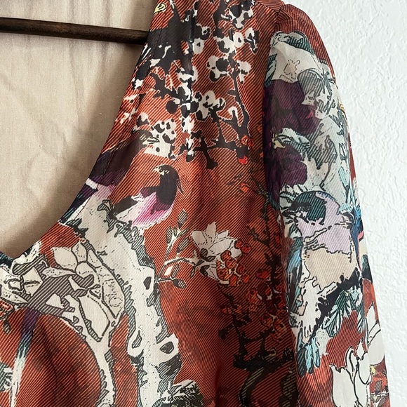 Hemant & Nandita Boho Floral Birds Tiered Zeri Midi Dress Terracotta Brown 8 - Picture 6 of 10